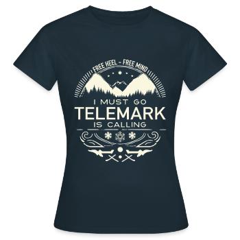 Telemark Ski Touring Skis Heel Free Freeheel Vintage - Women's T-Shirt - navy - Front - AI Model Female 172 dark (172cm)