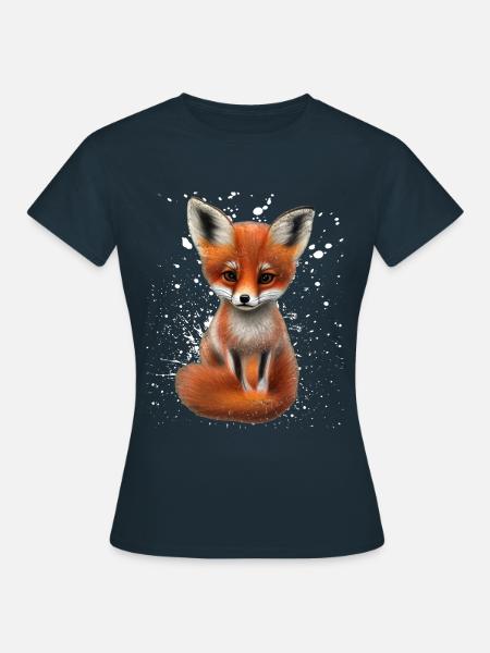 Fuchs handgemalter Fuchs Welpe - Frauen T-Shirt - Navy