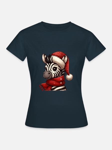 Niedliches Zebra Mit Weihnachtshut - Frauen T-Shirt - Navy