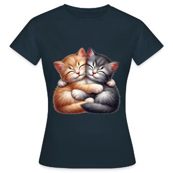 Zwei Kuschelnde Kätzchen in Liebevoller Umarmung - Frauen T-Shirt - Navy - Vorne - AI Model Female 172 dark (172cm)