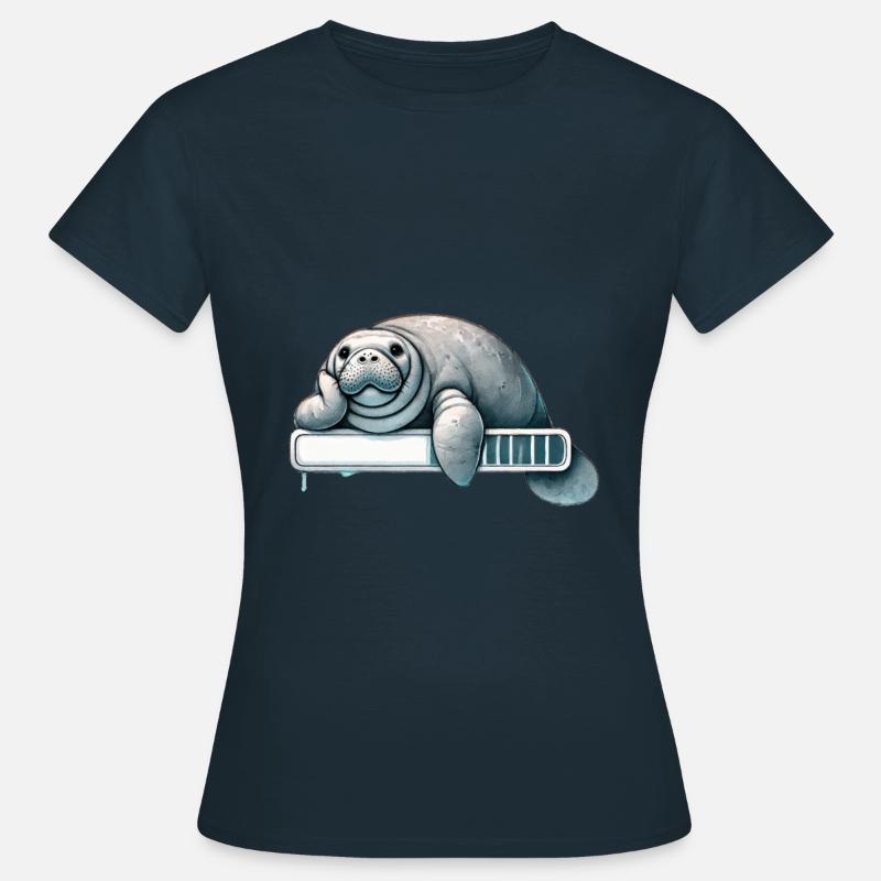 Cozy sloth manatee on loading bar - Women's T-Shirt - navy