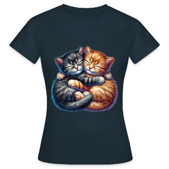 Zwei Kuschelnde Kätzchen in Liebevoller Umarmung - Frauen T-Shirt - Navy - Vorne - AI Model Female 172 dark (172cm)
