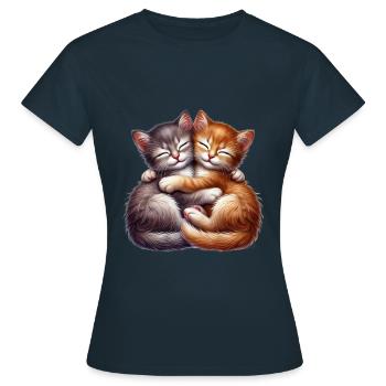 Zwei Kuschelnde Kätzchen in Liebevoller Umarmung - Frauen T-Shirt - Navy - Vorne - AI Model Female 172 dark (172cm)