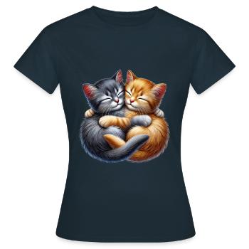 Zwei Kuschelnde Kätzchen in Liebevoller Umarmung - Frauen T-Shirt - Navy - Vorne - AI Model Female 172 dark (172cm)