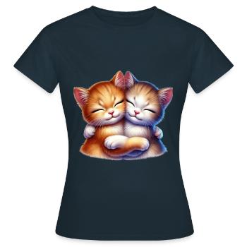 Zwei Kuschelnde Kätzchen in Liebevoller Umarmung - Frauen T-Shirt - Navy - Vorne - AI Model Female 172 dark (172cm)