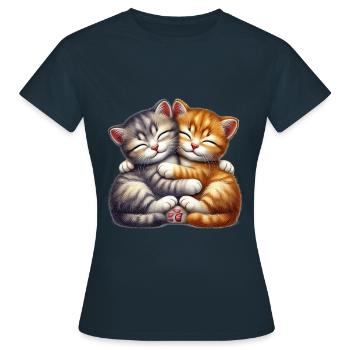 Zwei Kuschelnde Kätzchen in Liebevoller Umarmung - Frauen T-Shirt - Navy - Vorne - AI Model Female 172 dark (172cm)