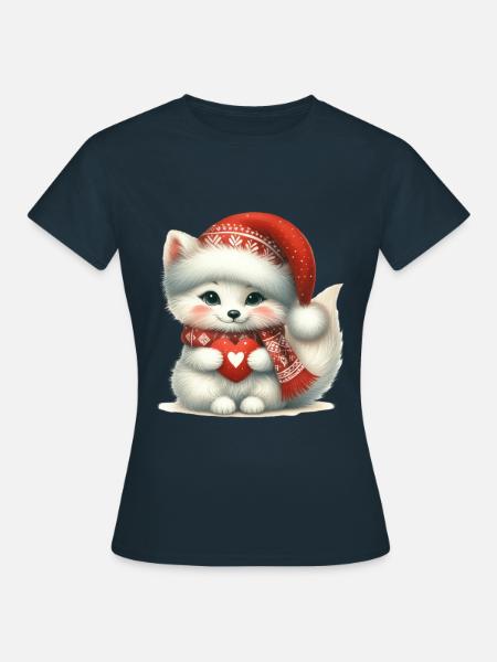 Niedlicher Weihnachtsfuchs Mit Herz - Frauen T-Shirt - Navy