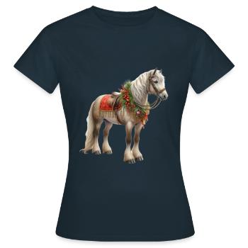 Weihnachtspferd Mit Festlichem Zaumzeug - Frauen T-Shirt - Navy - Vorne - AI Model Female 172 dark (172cm)
