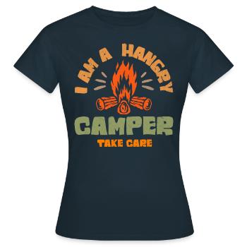 Ich bin ein hungriger Camper - Frauen T-Shirt - Navy - Vorne - AI Model Female 172 dark (172cm)