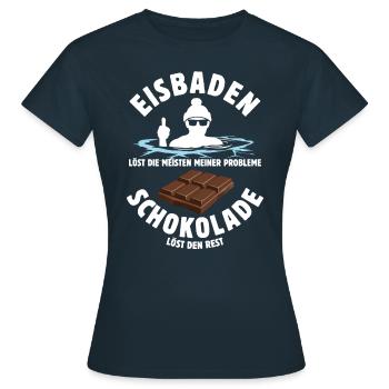 Eisbaden löst meine Probleme - Schoko Spruch - Frauen T-Shirt - Navy - Vorne - AI Model Female 172 dark (172cm)