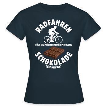 Radfahren löst meine Probleme - Schoko Spruch - Frauen T-Shirt - Navy - Vorne - AI Model Female 172 dark (172cm)