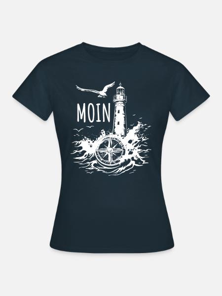 Moin - Leuchtturm - Möwe, Wellen, Geschenk - Frauen T-Shirt - Navy