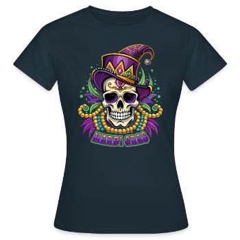 Mardi Gras - Karneval - Totenkopf - Geschenk - Frauen T-Shirt - Navy - Vorne - AI Model Female 172 dark (172cm)