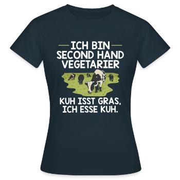 Witziges Kuh Grillshirt Second Hand Vegetarier - Frauen T-Shirt - Navy - Vorne - AI Model Female 172 dark (172cm)