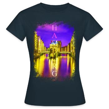 Hamburg St Pauli Reeperbahn Red Light District - Women's T-Shirt - navy - Front - AI Model Female 172 dark (172cm)