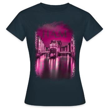 Hamburg's Kiez Red Light District Reeperbahn - Women's T-Shirt - navy - Front - AI Model Female 172 dark (172cm)