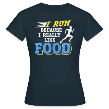 Je cours parce que j’aime beaucoup food Funny Runner - T-shirt Femme - marine - Devant - AI Model Female 172 dark (172cm)
