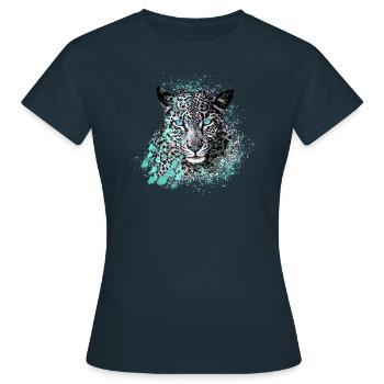 leopard, katze, wildkatze, graffiti, malerei,mint - Frauen T-Shirt - Navy - Vorne - AI Model Female 172 dark (172cm)