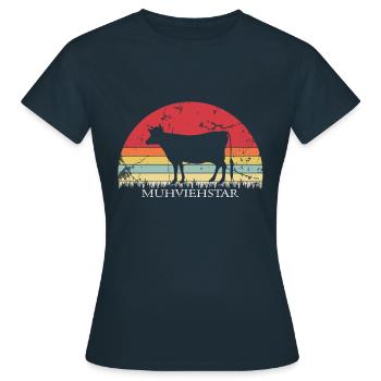 Lustiges Muhviehstar Kuh Kühe Landwirt T-Shirt Fun - Frauen T-Shirt - Navy - Vorne - AI Model Female 172 dark (172cm)