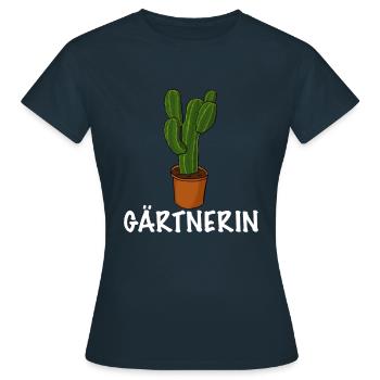 Gärtnerin Topfpflanze für die Gartenarbeit - Frauen T-Shirt - Navy - Vorne - AI Model Female 172 dark (172cm)