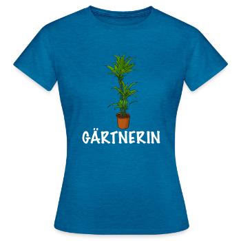 Gärtnerin Topfpflanze - Frauen T-Shirt - Antikblaues Saphir meliert - Vorne - AI Model Female 172 dark (172cm)