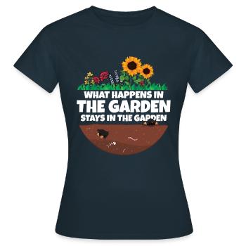 Gardener saying what happens in the garden - Women's T-Shirt - navy - Front - AI Model Female 172 dark (172cm)