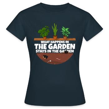 Gardener saying what happens in the garden - Women's T-Shirt - navy - Front - AI Model Female 172 dark (172cm)