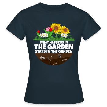 Gardener saying what happens in the garden - Women's T-Shirt - navy - Front - AI Model Female 172 dark (172cm)