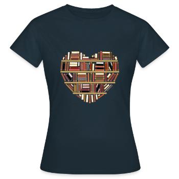 livres amour en forme de coeur - T-shirt Femme - marine - Devant - AI Model Female 172 dark (172cm)