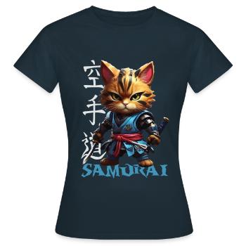 Samurai Cat - Frauen T-Shirt - Navy - Vorne - AI Model Female 172 dark (172cm)