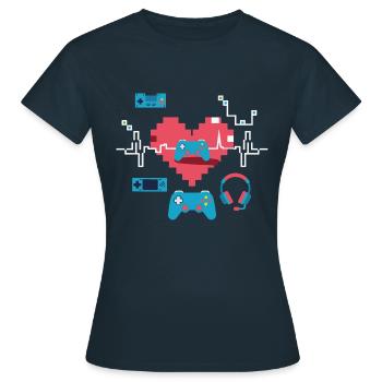 Retro Gaming Coeur Idée Cadeau Heartbeat - T-shirt Femme - marine - Devant - AI Model Female 172 dark (172cm)