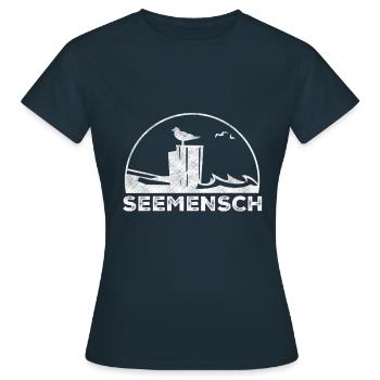 Seemensch Nautik Silhouette - Frauen T-Shirt - Navy - Vorne - AI Model Female 172 dark (172cm)