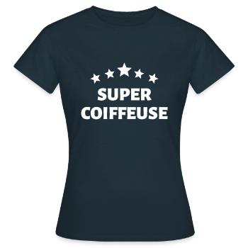 t shirt super coiffeuse humour coiffure femme - T-shirt Femme - marine - Devant - AI Model Female 172 dark (172cm)