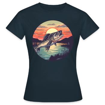 fishing pike-perch at sunset - Women's T-Shirt - navy - Front - AI Model Female 172 dark (172cm)