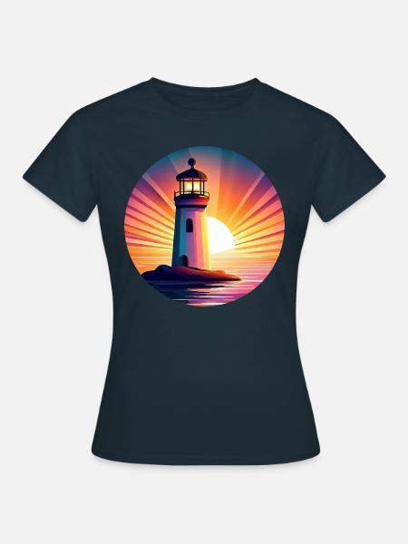 Leuchtturm bei Sonnenuntergang - Malerisches - Frauen T-Shirt - Navy