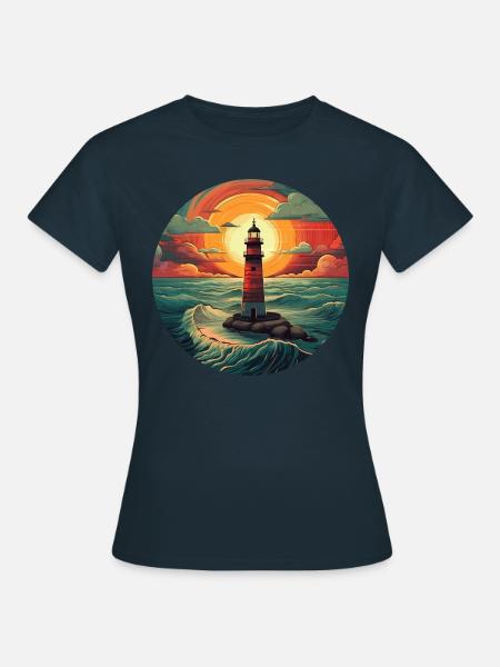 Leuchtturm bei Sonnenuntergang - Romantisches Küst - Frauen T-Shirt - Navy