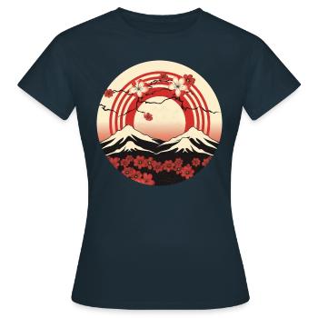 Kyoto Berge: Kirschblüten und Flagge - Frauen T-Shirt - Navy - Vorne - AI Model Female 172 dark (172cm)