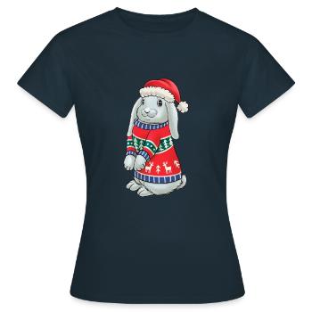 Kaninchen mit Sweater Geschenk Hasen Weihnachten - Frauen T-Shirt - Navy - Vorne - AI Model Female 172 dark (172cm)