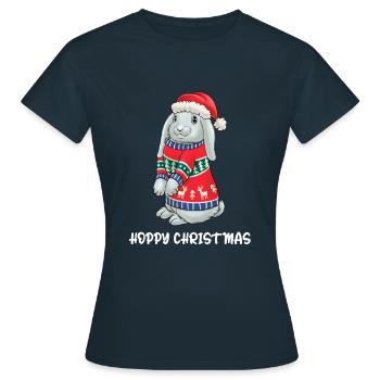 Hoppy Christmas Hasen Weihnachten Kaninchen XMAS - Frauen T-Shirt - Navy - Vorne - AI Model Female 172 dark (172cm)