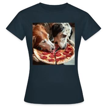 Deux chiens mangeant de la pizza salami - T-shirt Femme - marine - Devant - AI Model Female 172 dark (172cm)