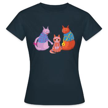 Kater Karl und seine Familie - Frauen T-Shirt - Navy - Vorne - AI Model Female 172 dark (172cm)