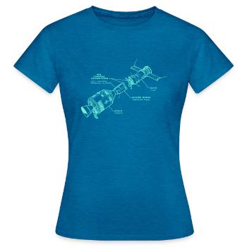 Retro Weltraum rendevouz Raumfahrt Illustration - Frauen T-Shirt - Antikblaues Saphir meliert - Vorne - AI Model Female 172 dark (172cm)