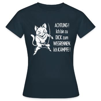Dicke Katze, zu dick zum Wegrennen - Frauen T-Shirt - Navy - Vorne - AI Model Female 172 dark (172cm)