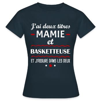 Deux titres mamie basketteuse, basket, grand-mère - T-shirt Femme - marine - Devant - AI Model Female 172 dark (172cm)