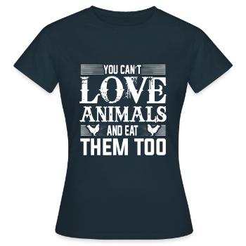 Tierschutz - Fleischfresser - Vegan - Vegetarier - Frauen T-Shirt - Navy - Vorne - AI Model Female 172 dark (172cm)