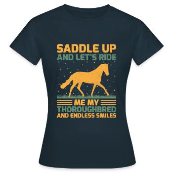 Courses de chevaux pur-sang Équitation Chevaux équestres - T-shirt Femme - marine - Devant - AI Model Female 172 dark (172cm)