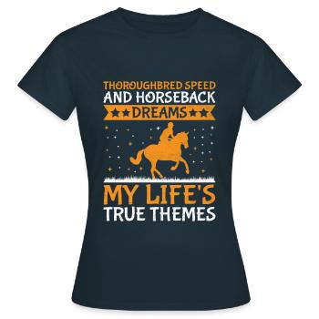Courses de chevaux pur-sang Équitation Chevaux équestres - T-shirt Femme - marine - Devant - AI Model Female 172 dark (172cm)
