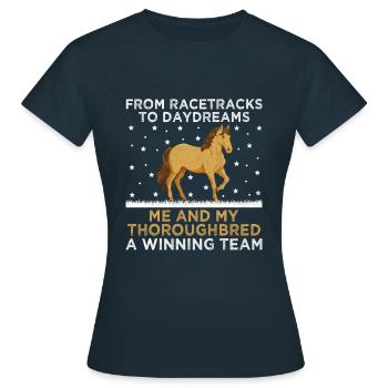 Courses de chevaux pur-sang Équitation Chevaux équestres - T-shirt Femme - marine - Devant - AI Model Female 172 dark (172cm)
