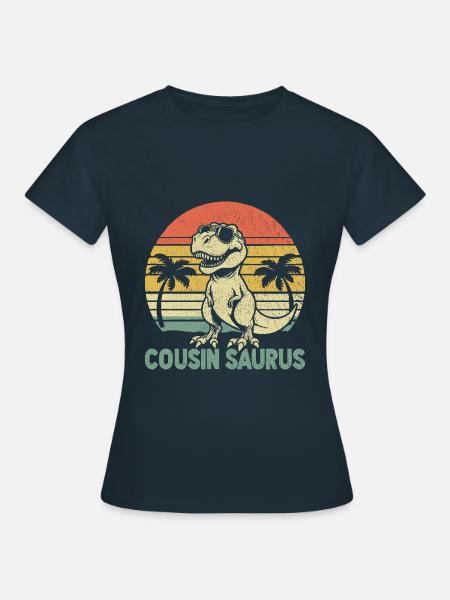 Retro fetter Saurus Dinosaur Kusiner familie - T-skjorte for kvinner - marine
