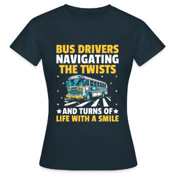 Busfahrer, die durch die Kurven und Kurven des - Frauen T-Shirt - Navy - Vorne - AI Model Female 172 dark (172cm)